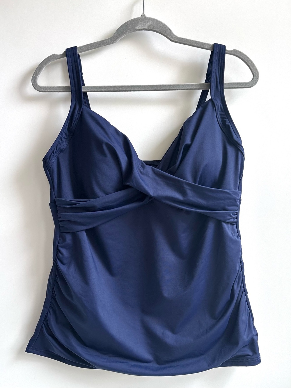 Lands End DDD-Cup Sweetheart Wrap Underwire Tankini Top in Deep Sea Navy Size 14